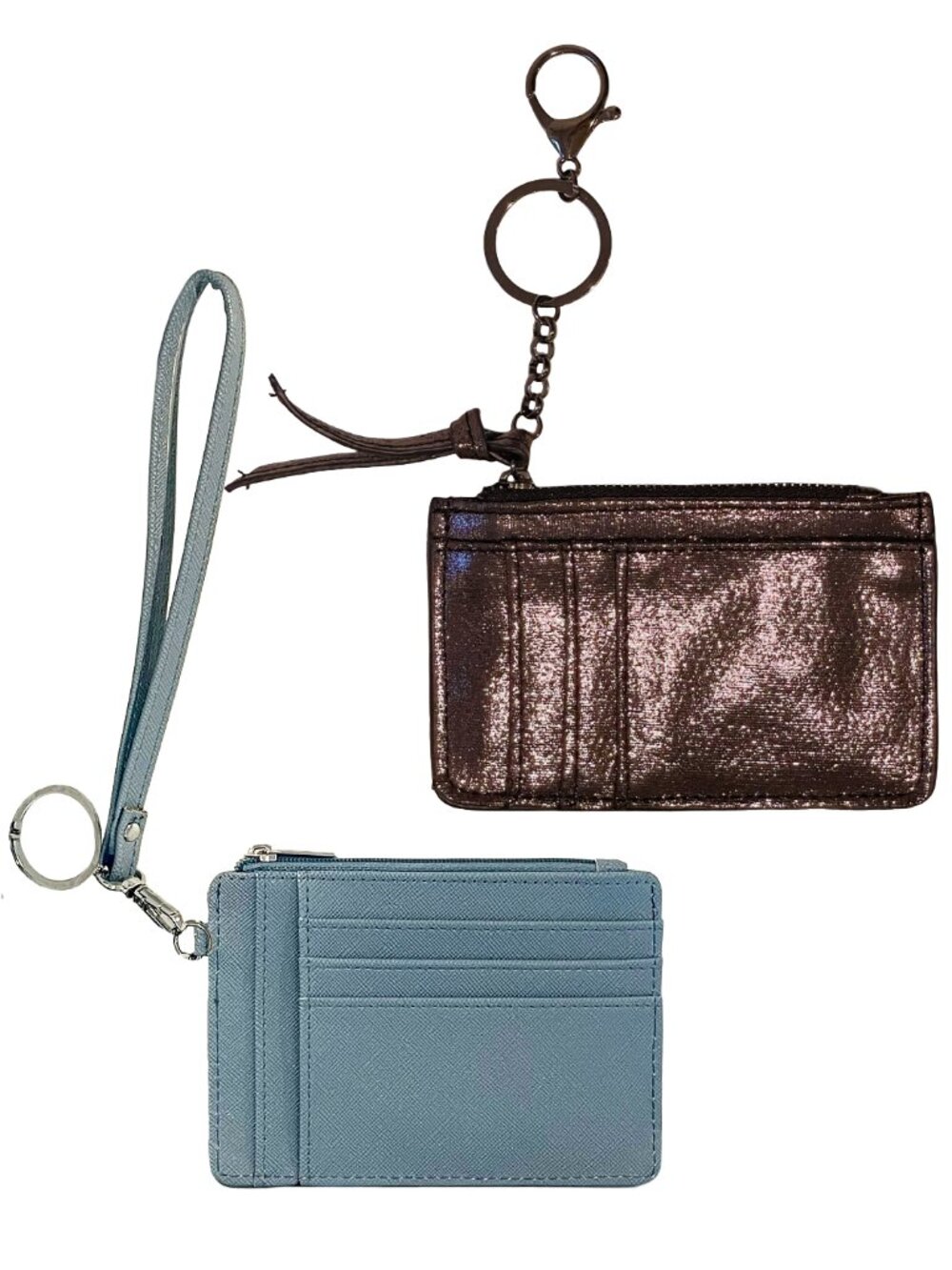 2-Pack Keychain Card Holder Wallets Blue Wristlet Metallic Bronze NWOT